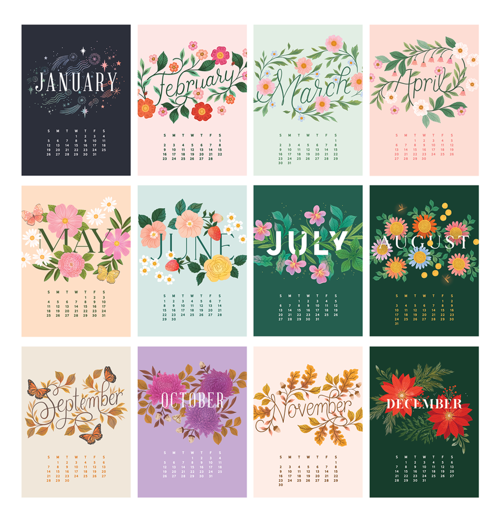 50% Off: 2025 Illustrated Wall Calendar: Floral Symphony