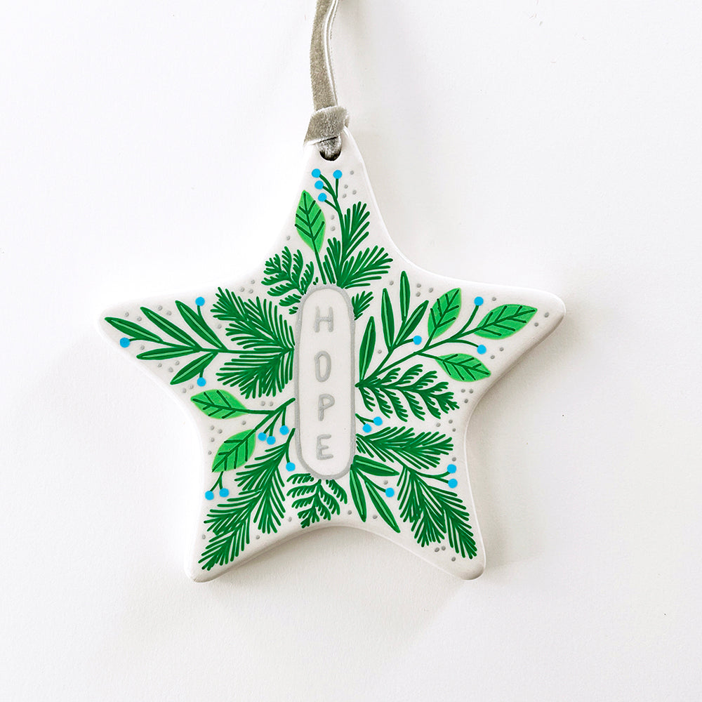 Star Ornament - Hope Emblem - Silver Velvet Ribbon – Paper Raven Co.
