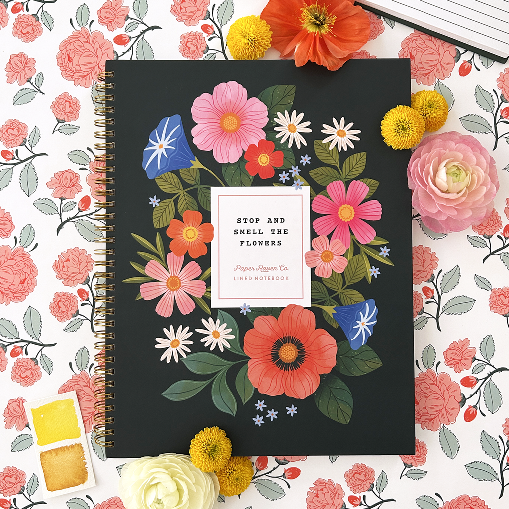 Stop and Smell the Flowers - Dark: Hardcover Spiral Notebook