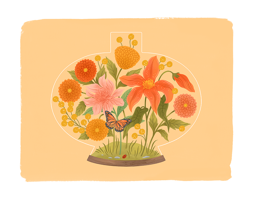 Terrarium: Lilies and Dahlias Fine Art Print