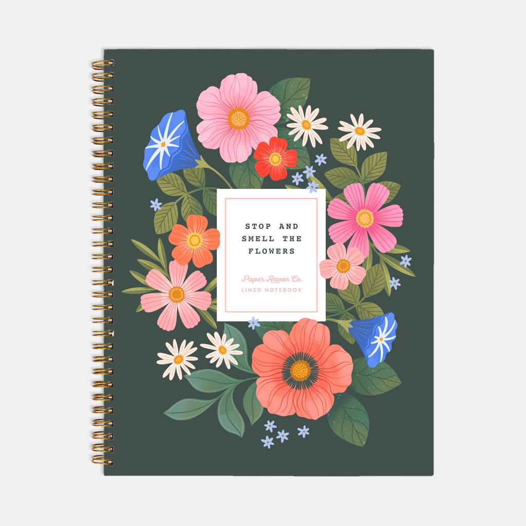 Stop and Smell the Flowers - Dark: Hardcover Spiral Notebook