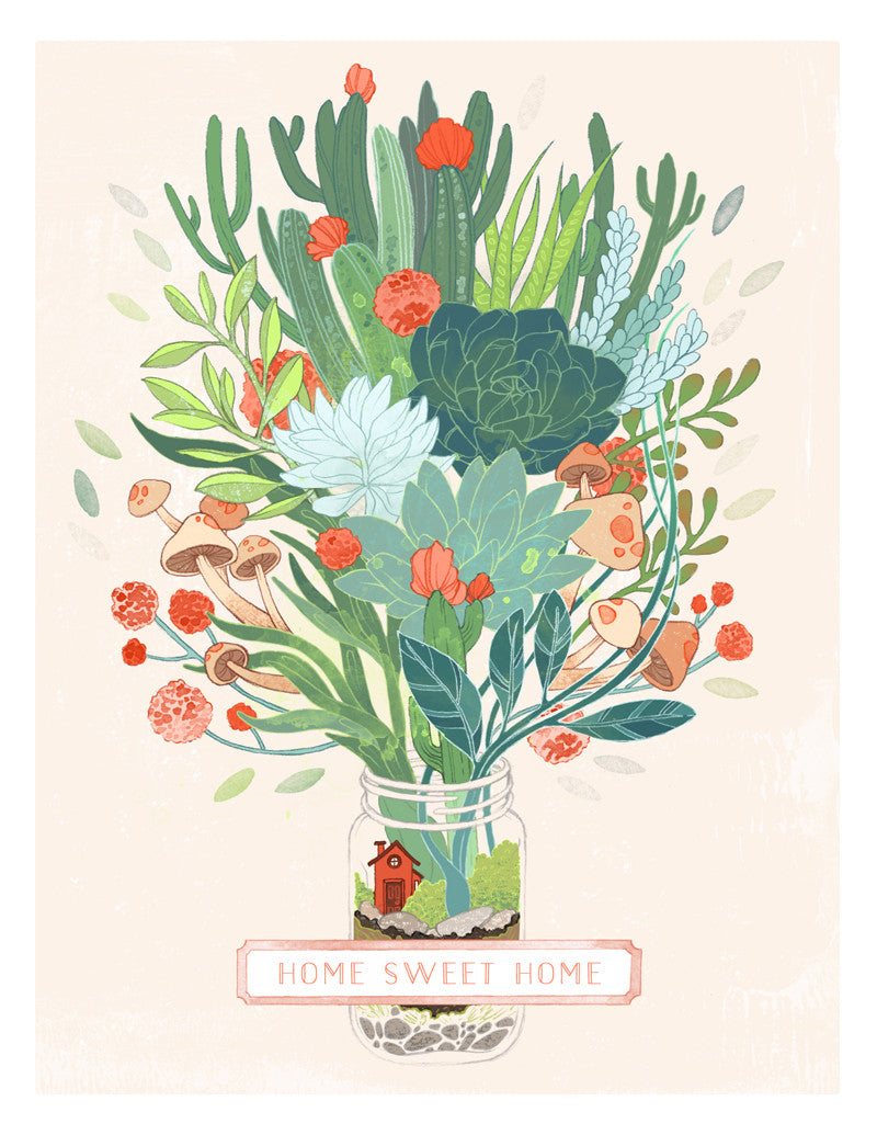terrarium plants drawing Little Terrarium Fine Art Print – Paper Raven Co