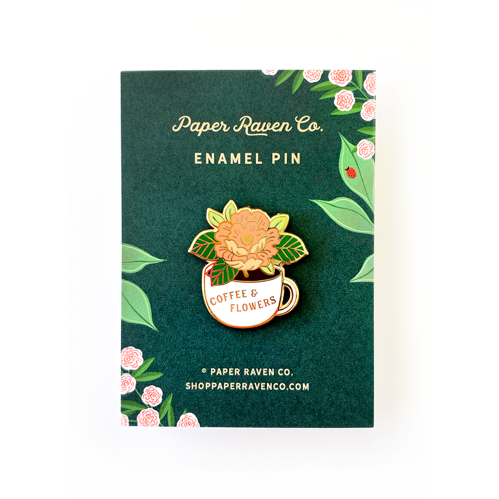 Coffee and Flowers Enamel Pin