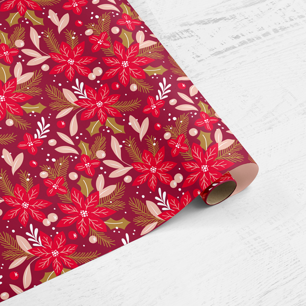 Brilliant Red Floral Wrapping Paper - 20 Sheets