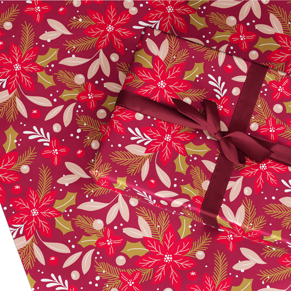 JPS Poinsettia in Hot Pink and Red Wrapping Paper by Studio Heitz